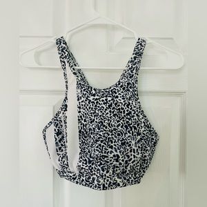 Athleta Zimbabwe Bikini Top Swimsuit 34D/DD Navy Blue White Underwire FullyLined